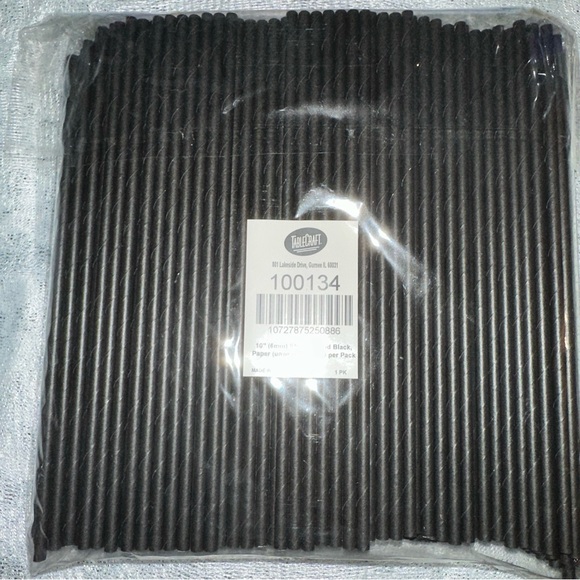 TableCraft 10 inch (6mm) Solid Black Paper Straws 500 count - Picture 2 of 4